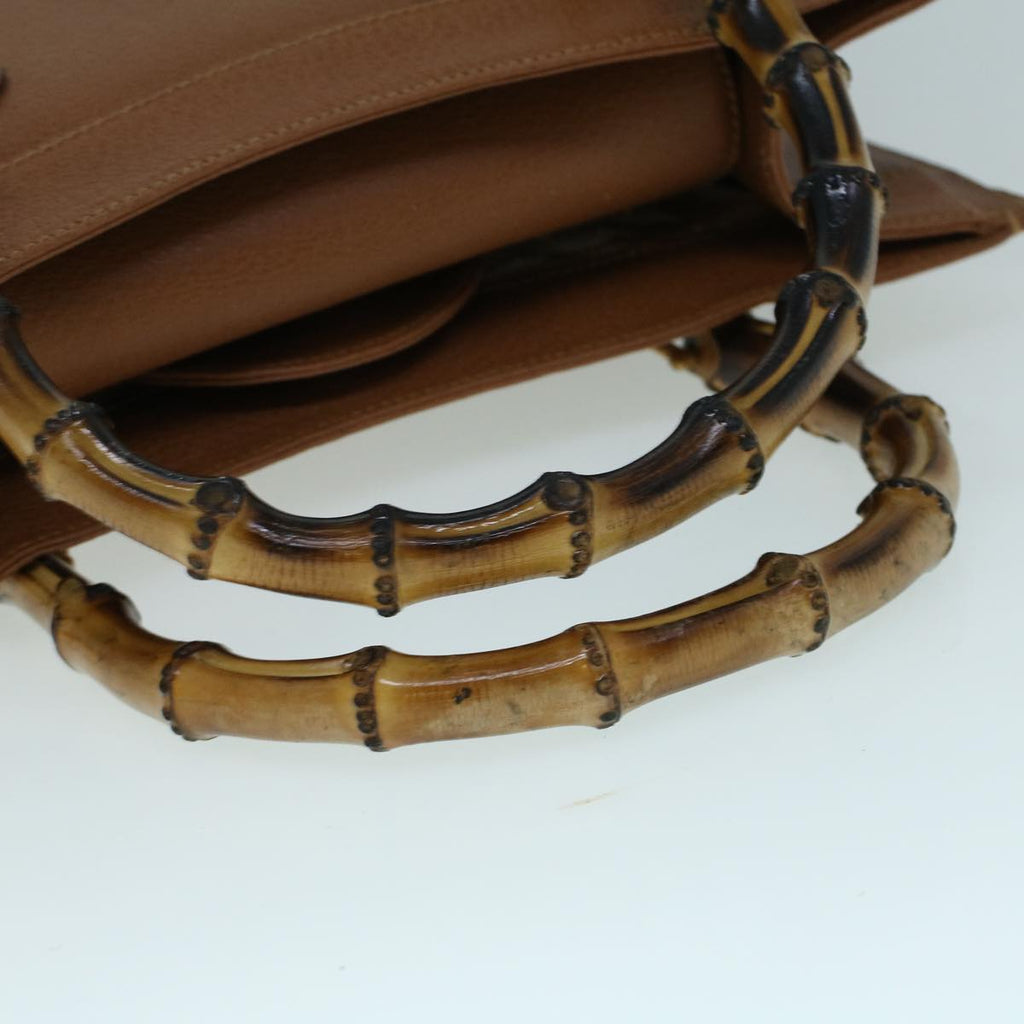 GUCCI Bamboo Hand Bag Leather Brown yk8924
