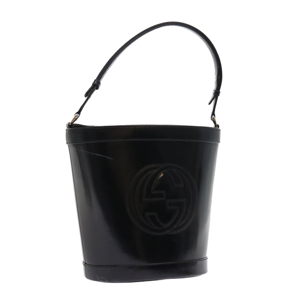 GUCCI Interlocking Shoulder Bag Patent leather Black yk8931