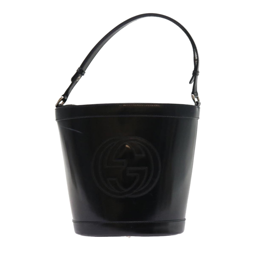 GUCCI Interlocking Shoulder Bag Patent leather Black yk8931