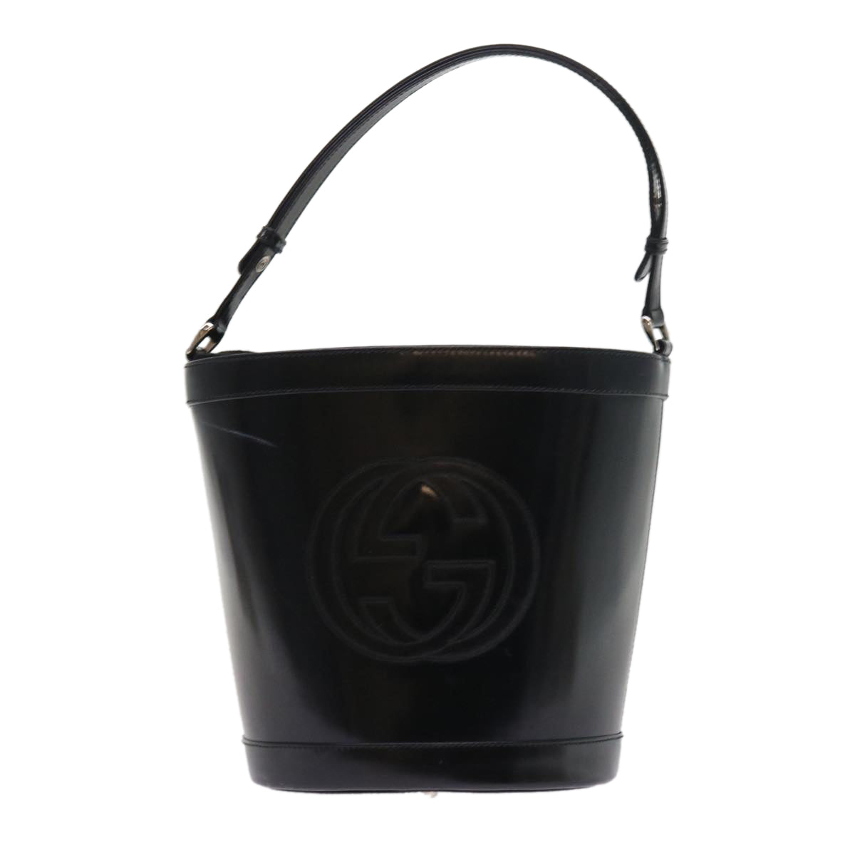 GUCCI Interlocking Shoulder Bag Patent leather Black yk8931