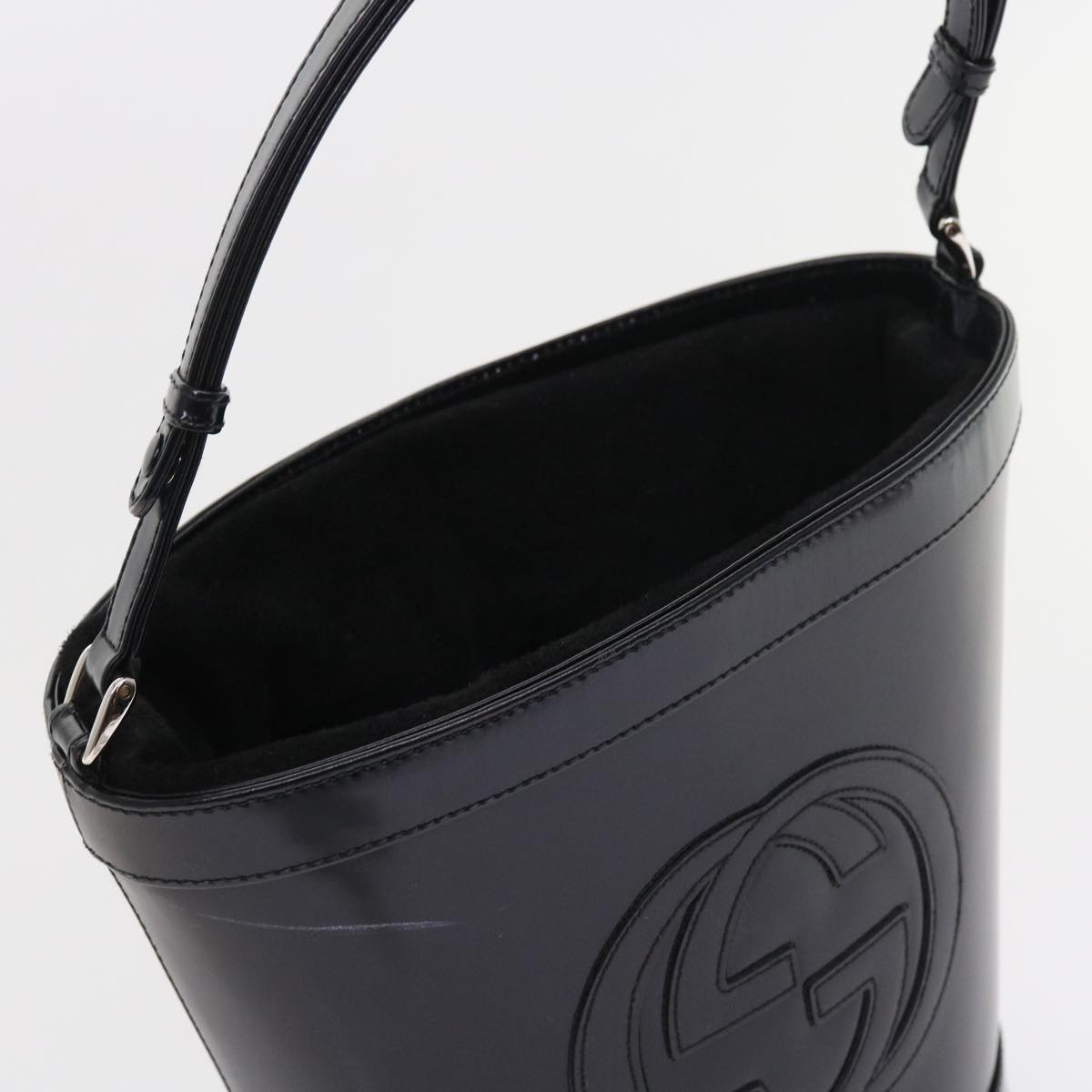 GUCCI Interlocking Shoulder Bag Patent leather Black yk8931