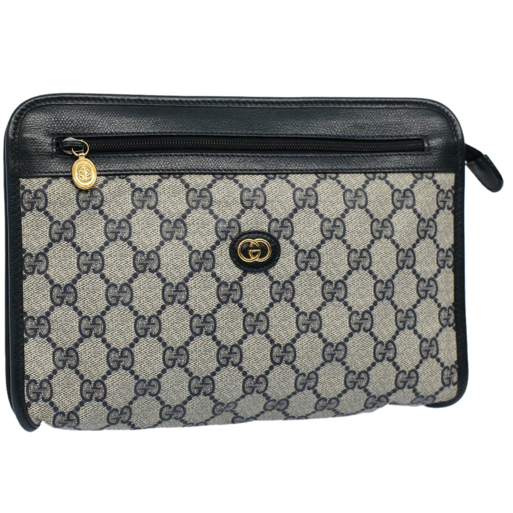 GUCCI GG Supreme Clutch Bag PVC Leather Navy Gray 014 115 yk8933