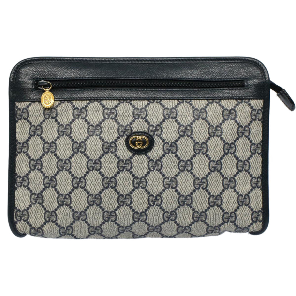GUCCI GG Supreme Clutch Bag PVC Leather Navy Gray 014 115 yk8933