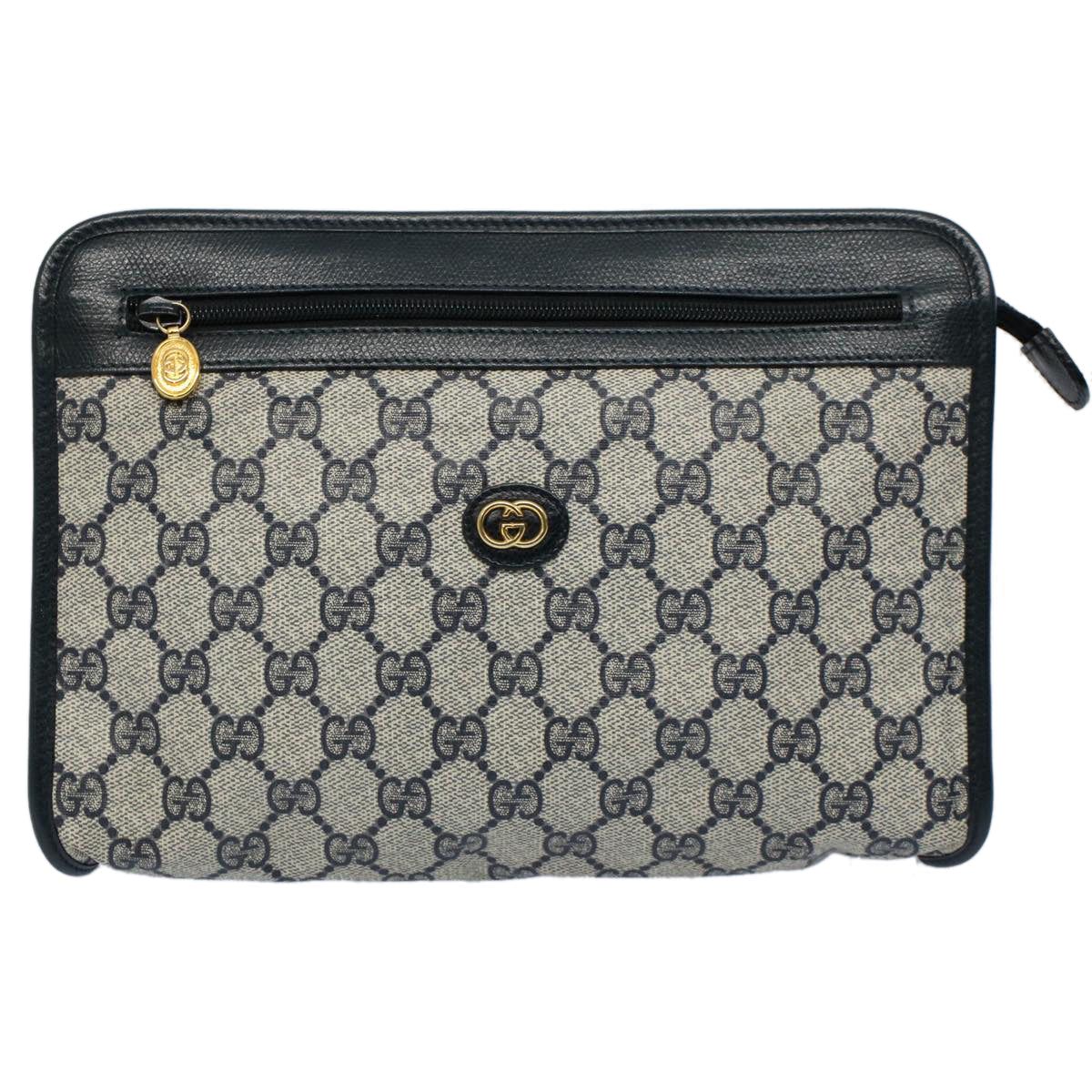 GUCCI GG Supreme Clutch Bag PVC Leather Navy Gray 014 115 yk8933