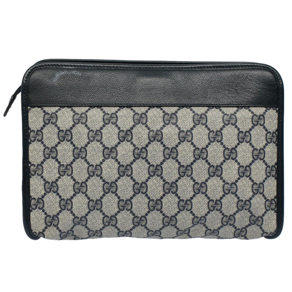 GUCCI GG Supreme Clutch Bag PVC Leather Navy Gray 014 115 yk8933