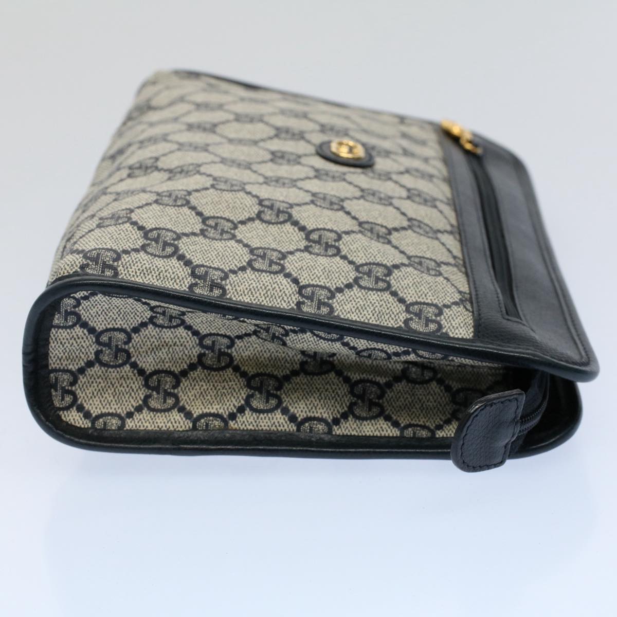 GUCCI GG Supreme Clutch Bag PVC Leather Navy Gray 014 115 yk8933