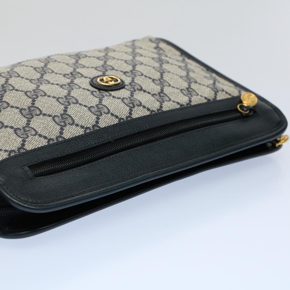 GUCCI GG Supreme Clutch Bag PVC Leather Navy Gray 014 115 yk8933