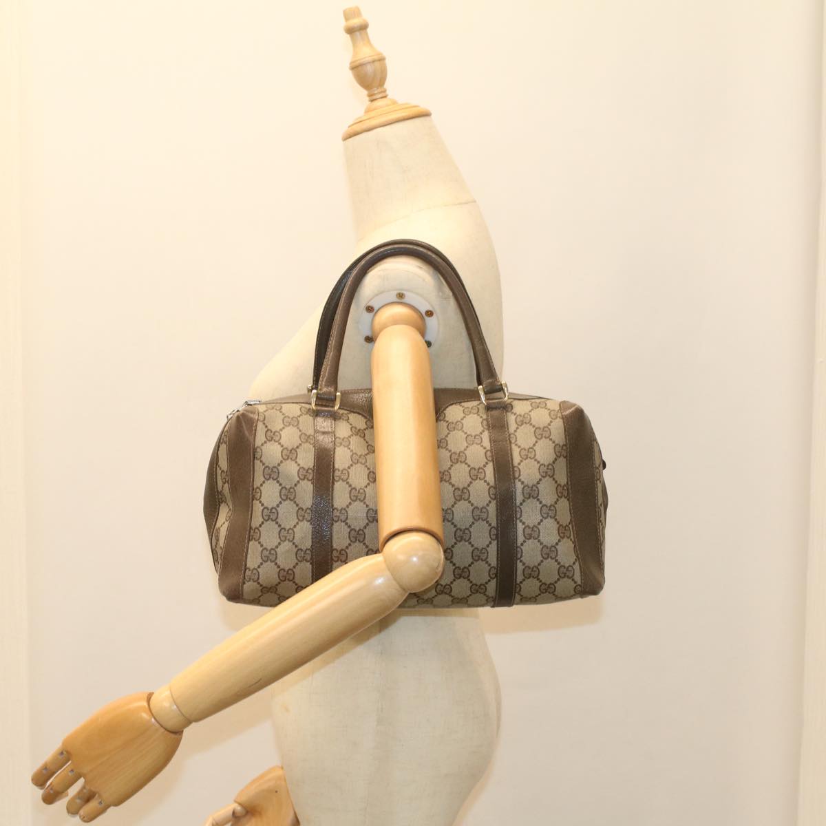 GUCCI GG Supreme Boston Bag PVC Leather Beige yk9009
