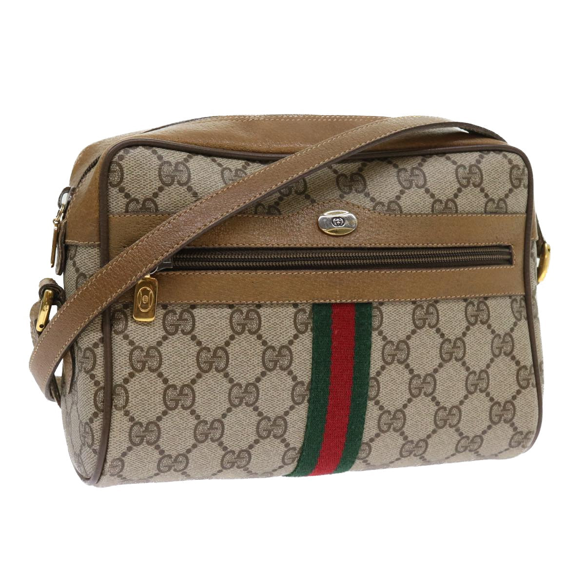 GUCCI GG Supreme Web Sherry Line Shoulder Bag Beige Green 98 02 004 yk9045