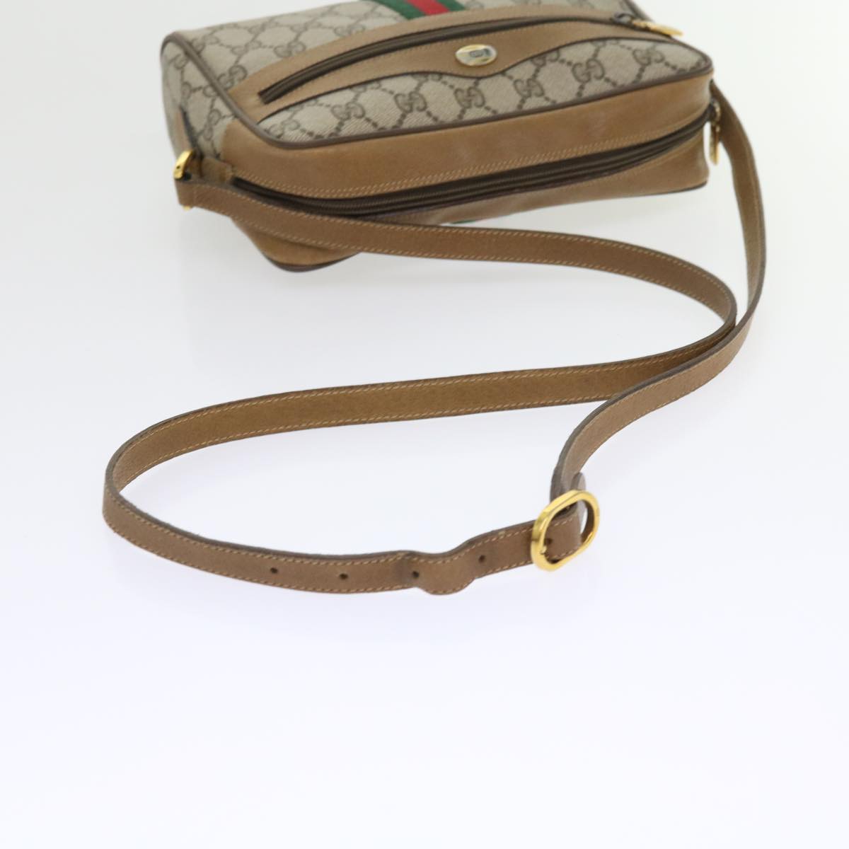 GUCCI GG Supreme Web Sherry Line Shoulder Bag Beige Green 98 02 004 yk9045