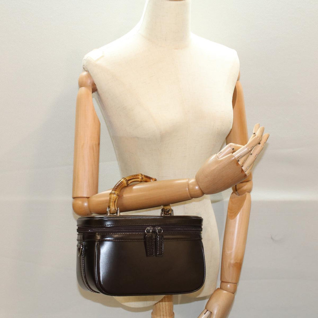 GUCCI Vanity Bamboo Cosmetic Pouch Leather Black 013 2122 2490 yk9046