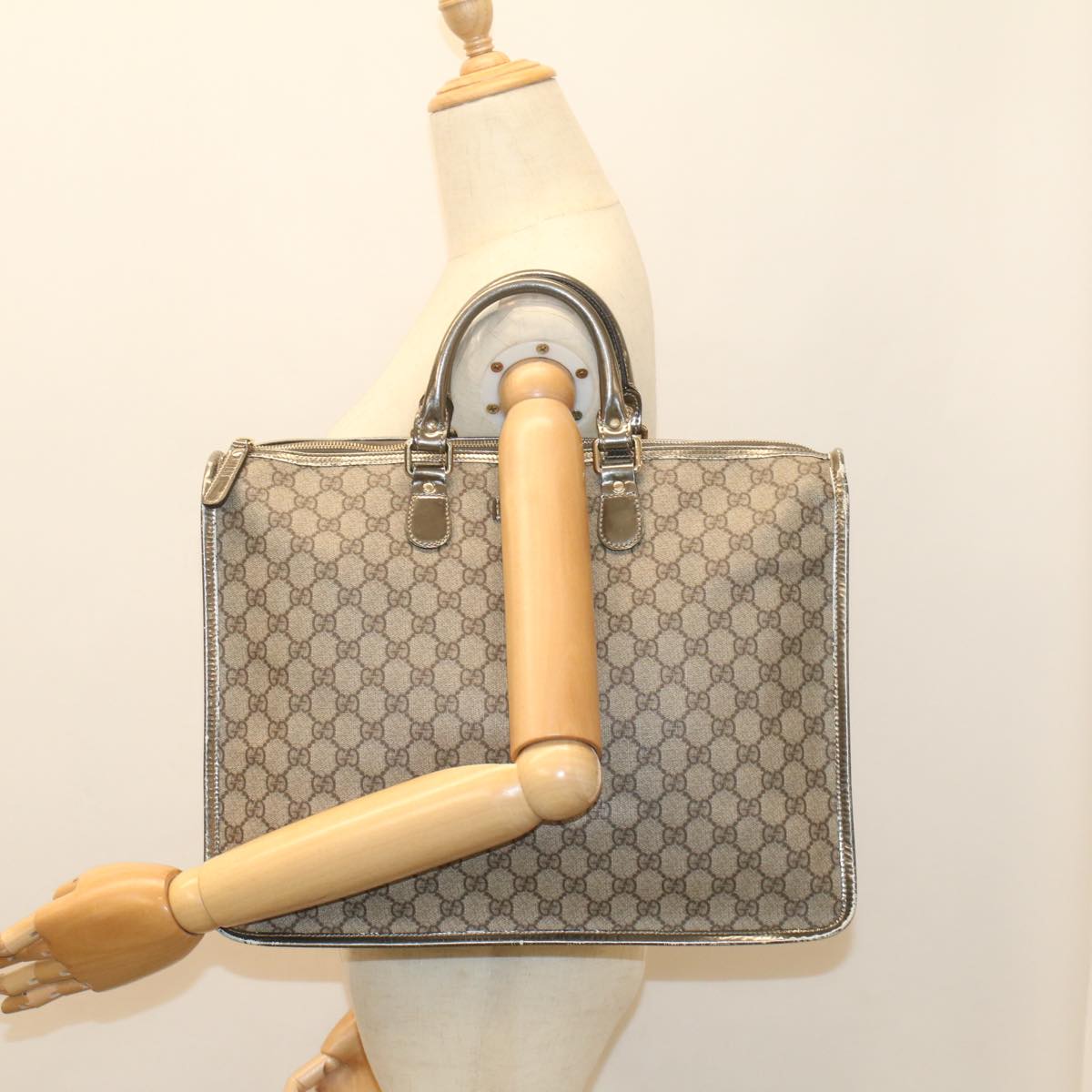 GUCCI GG Supreme Hand Bag PVC Leather Beige 189899 yk9051