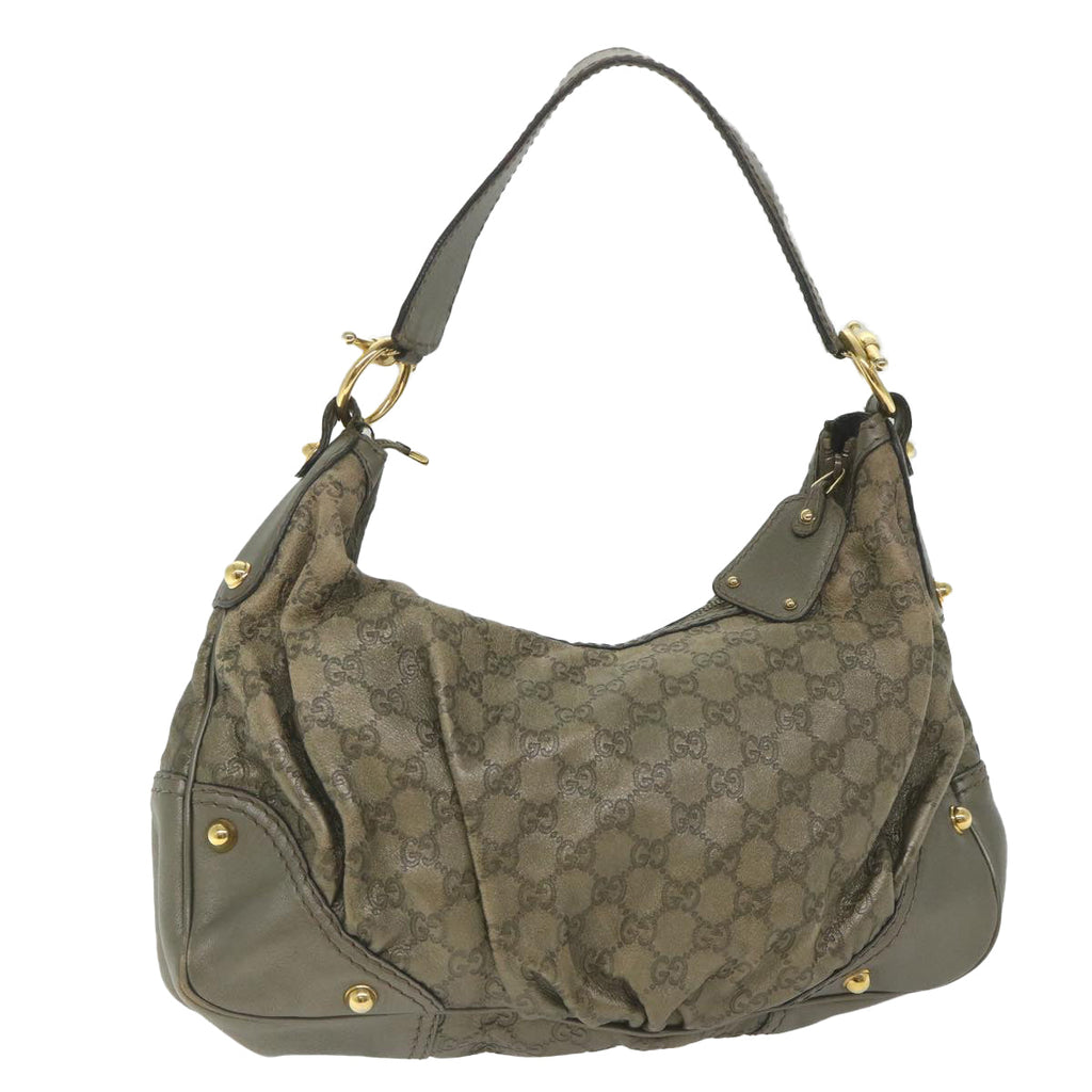 GUCCI Guccissima GG Canvas Shoulder Bag Leather Brown 211966 yk9084