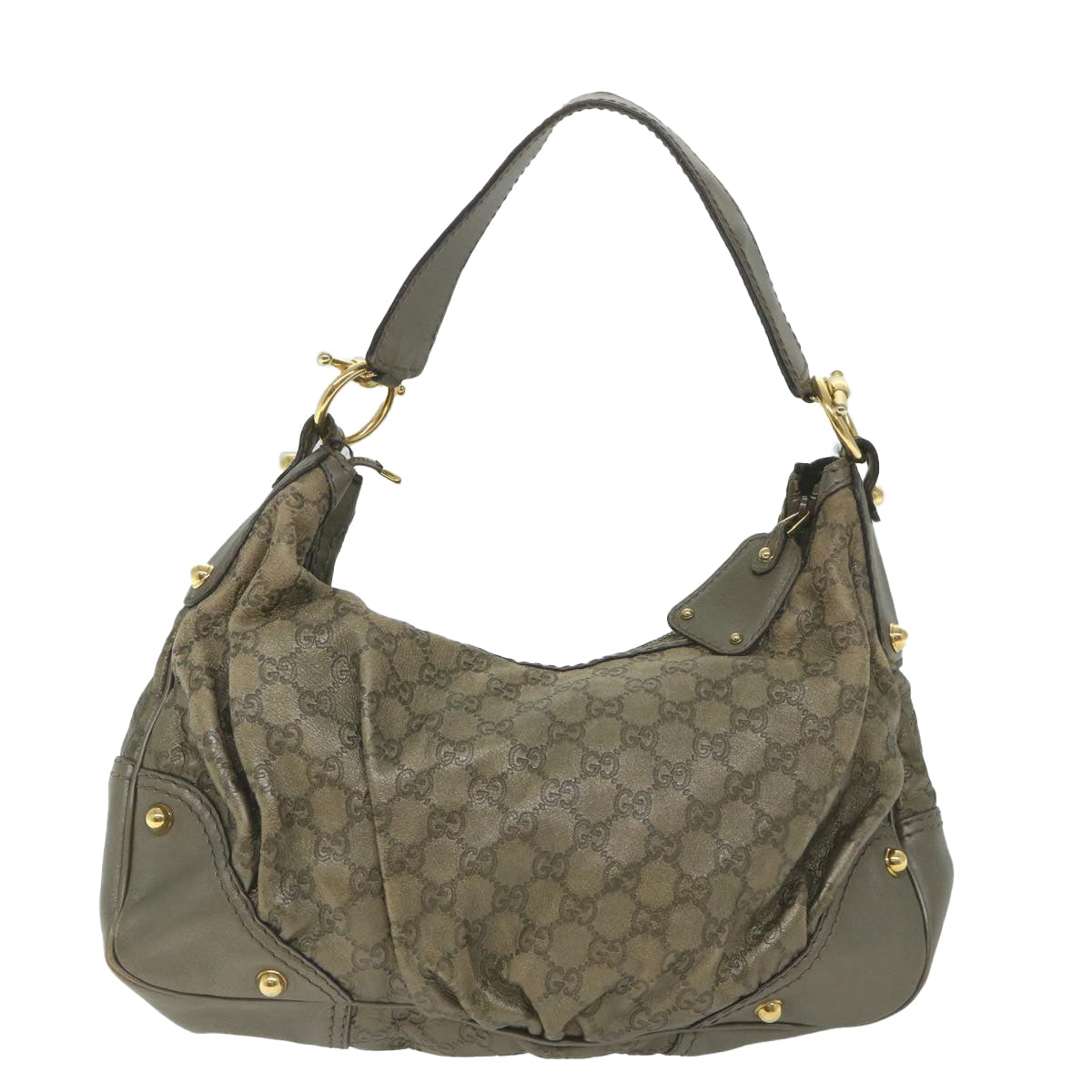 GUCCI Guccissima GG Canvas Shoulder Bag Leather Brown 211966 yk9084