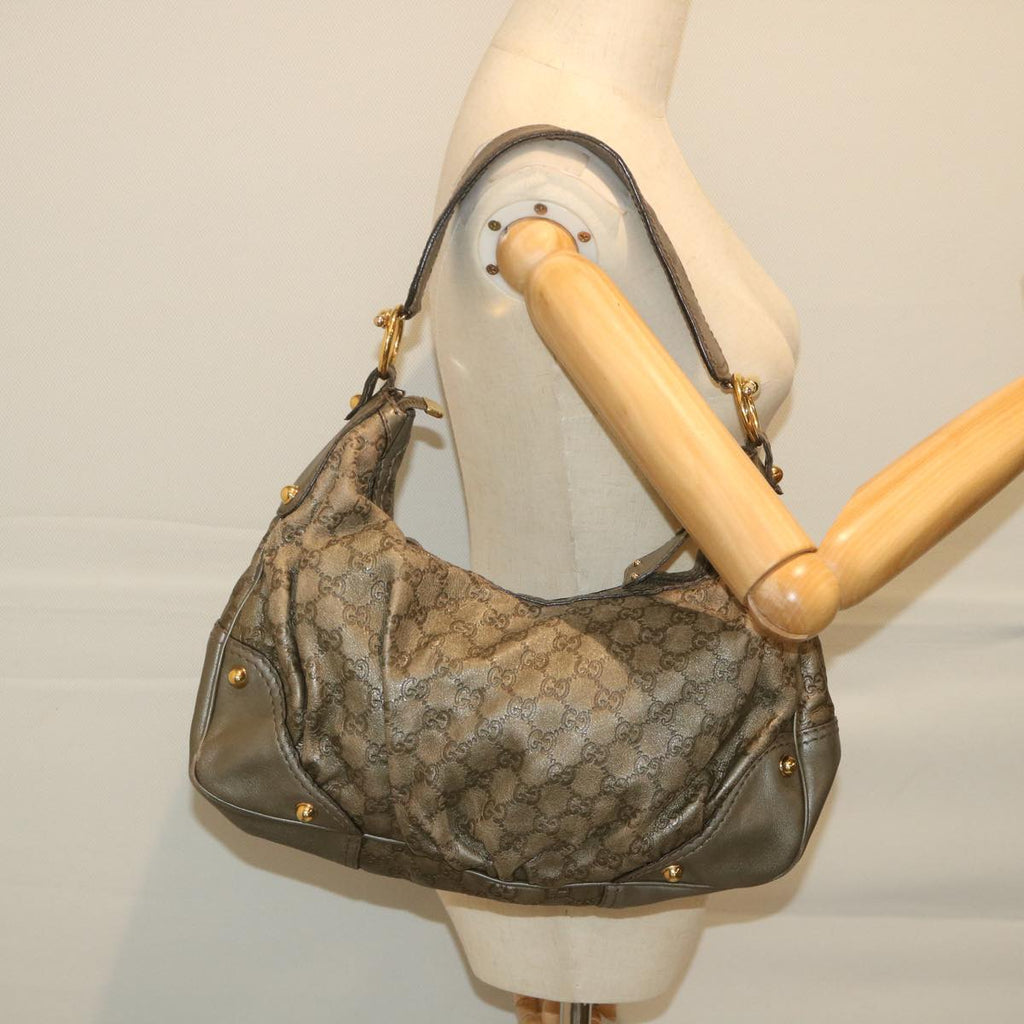 GUCCI Guccissima GG Canvas Shoulder Bag Leather Brown 211966 yk9084