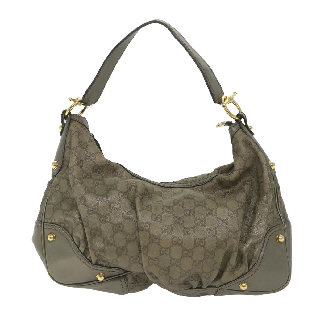 GUCCI Guccissima GG Canvas Shoulder Bag Leather Brown 211966 yk9084