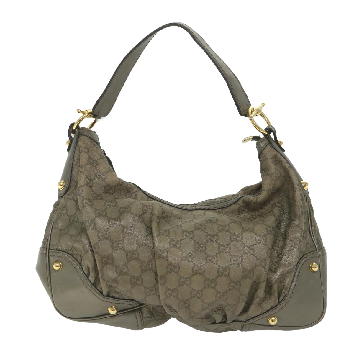 GUCCI Guccissima GG Canvas Shoulder Bag Leather Brown 211966 yk9084
