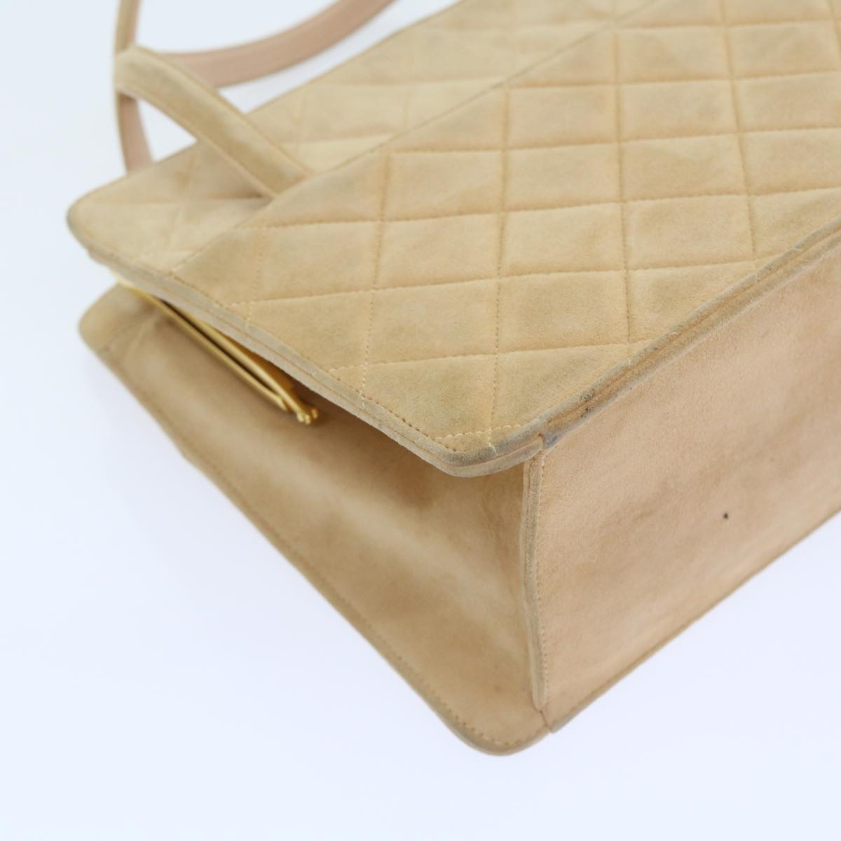 CHANEL Gamaguchi Hand Bag Suede Beige CC yk9125
