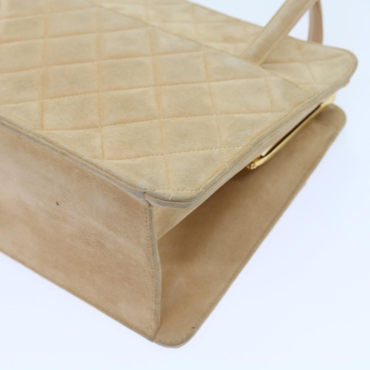 CHANEL Gamaguchi Hand Bag Suede Beige CC yk9125