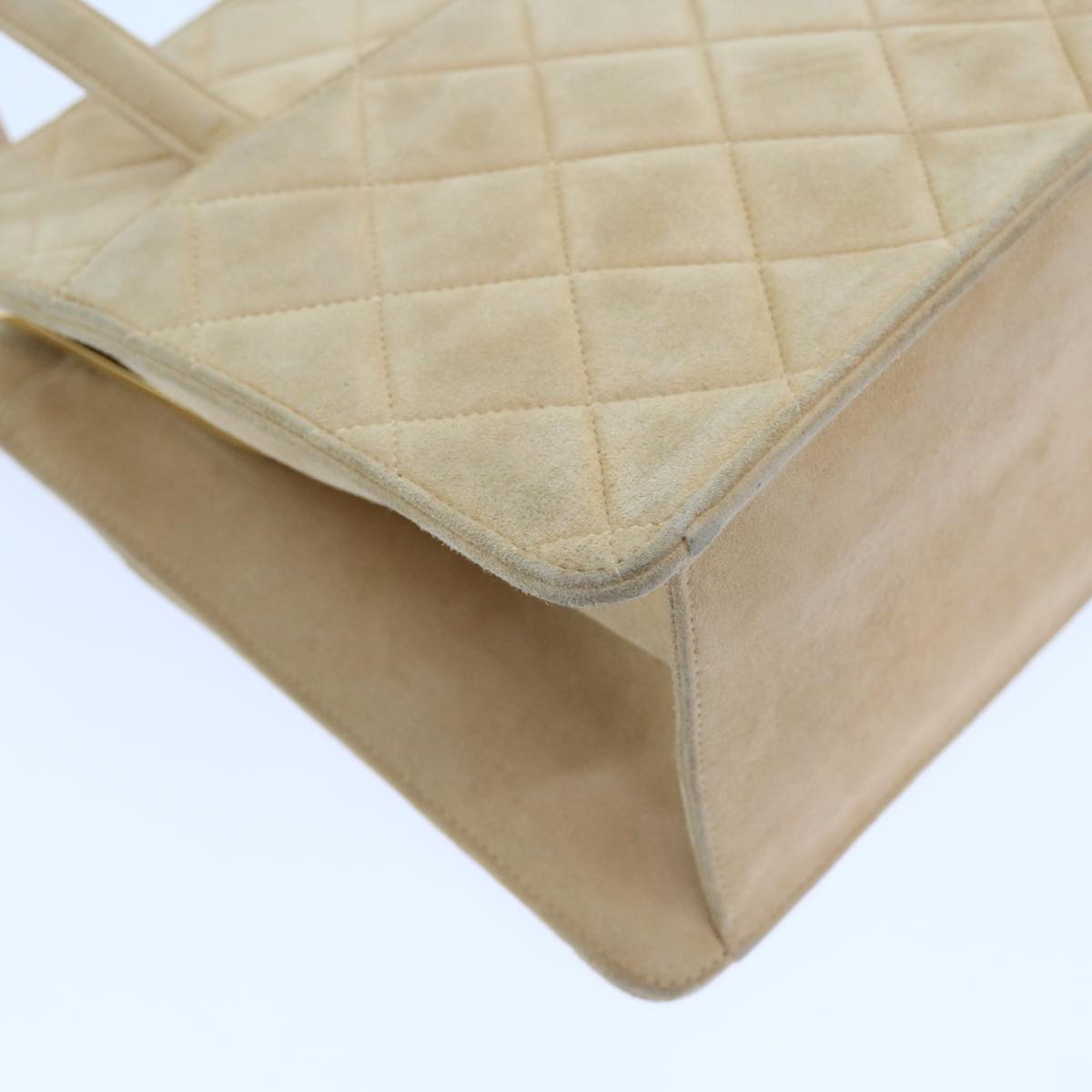 CHANEL Gamaguchi Hand Bag Suede Beige CC yk9125