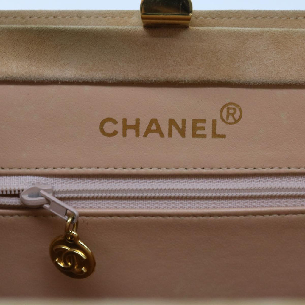 CHANEL Gamaguchi Hand Bag Suede Beige CC yk9125