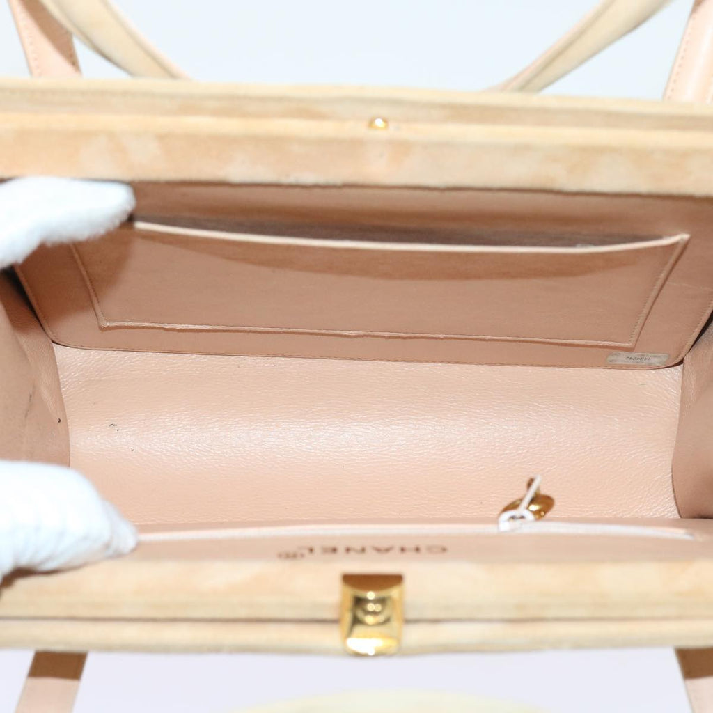 CHANEL Gamaguchi Hand Bag Suede Beige CC yk9125