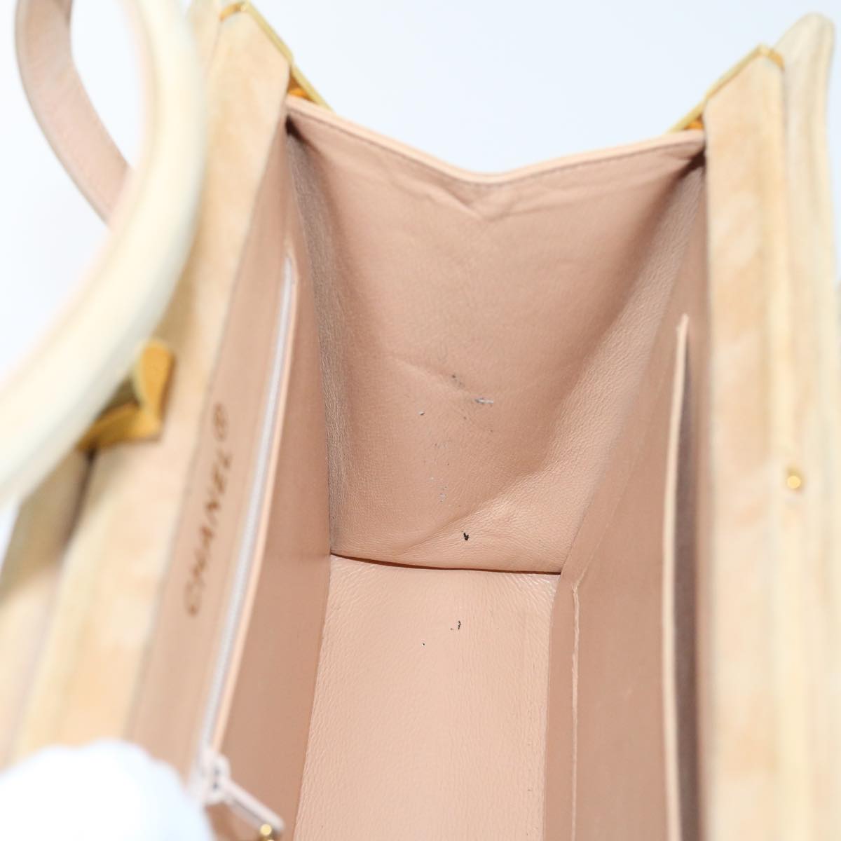 CHANEL Gamaguchi Hand Bag Suede Beige CC yk9125
