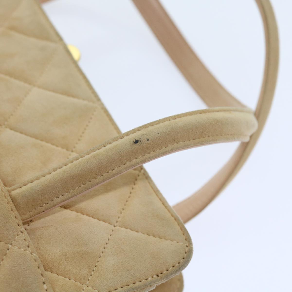 CHANEL Gamaguchi Hand Bag Suede Beige CC yk9125
