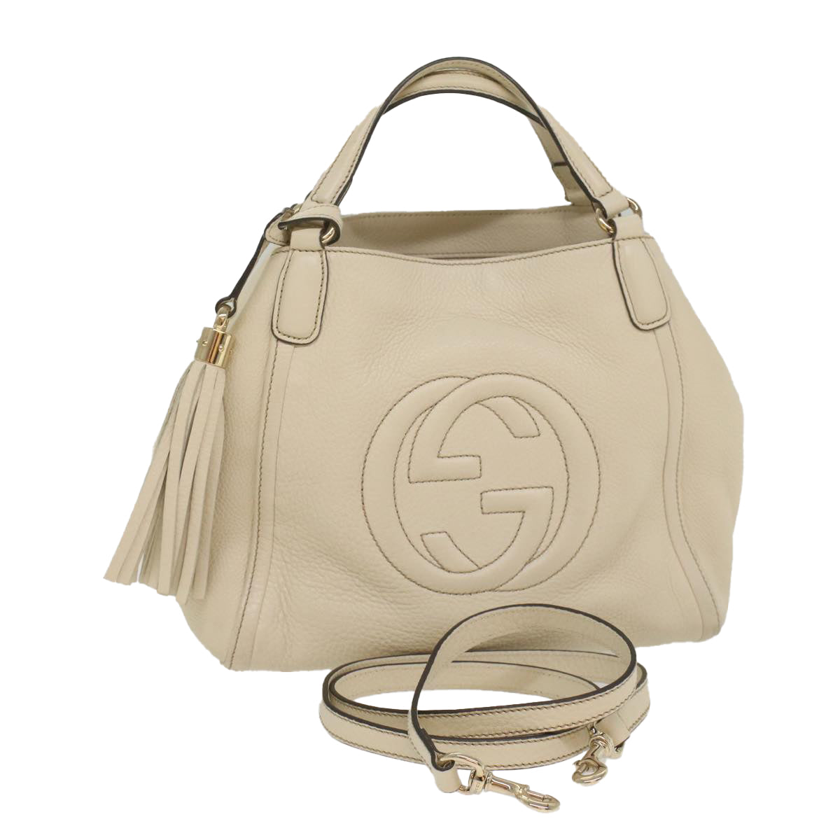 GUCCI Soho Hand Bag Leather 2way White 336751 yk9136