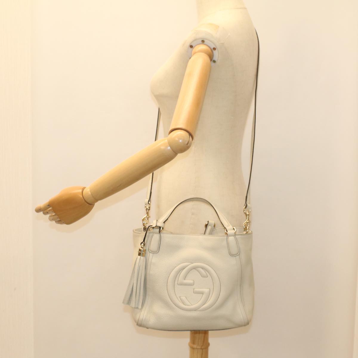 GUCCI Soho Hand Bag Leather 2way White 336751 yk9136