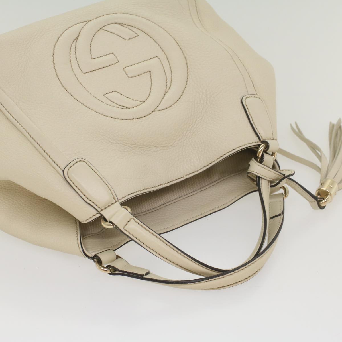 GUCCI Soho Hand Bag Leather 2way White 336751 yk9136