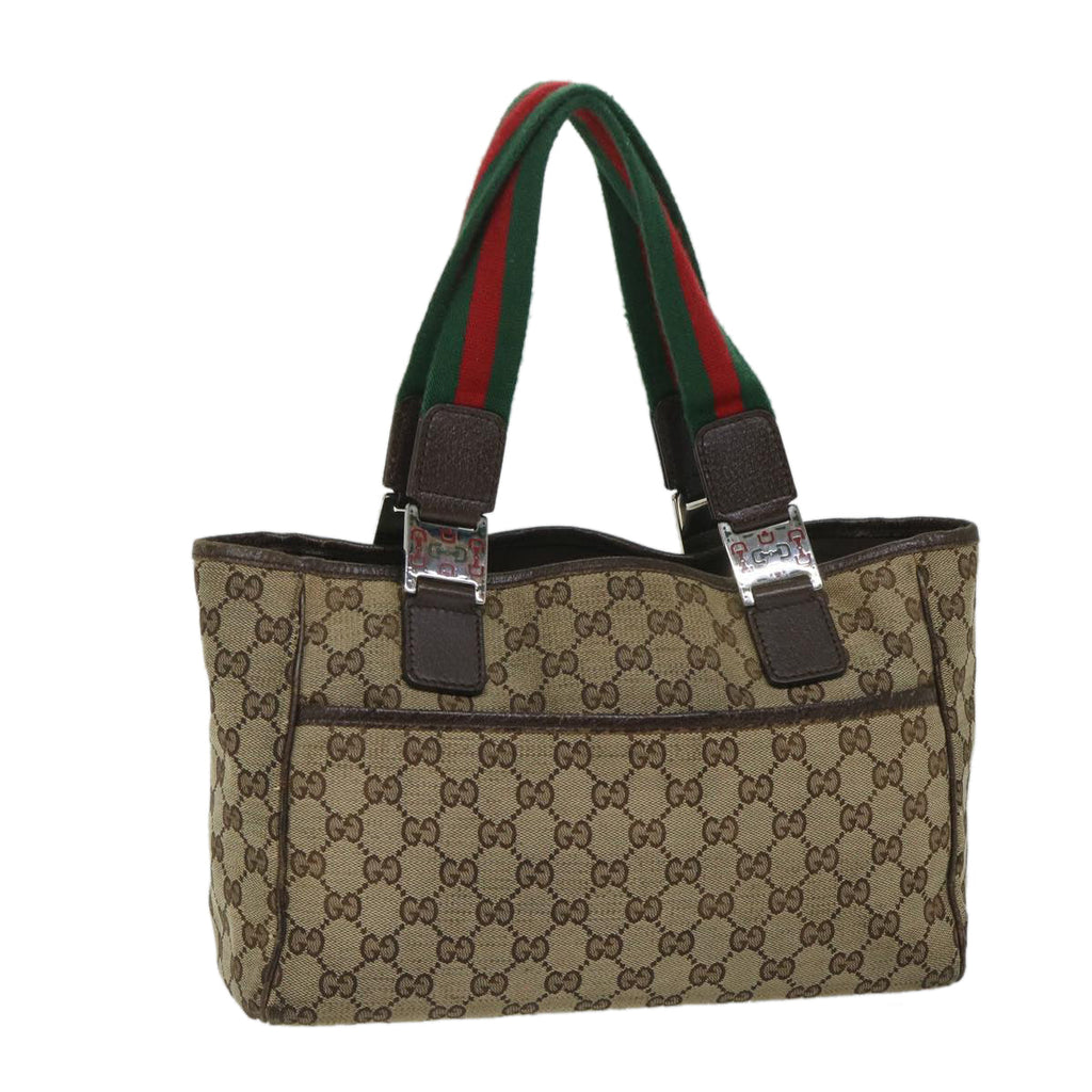 GUCCI GG Canvas Web Sherry Line Tote Bag Beige Red Green 145810 yk9155