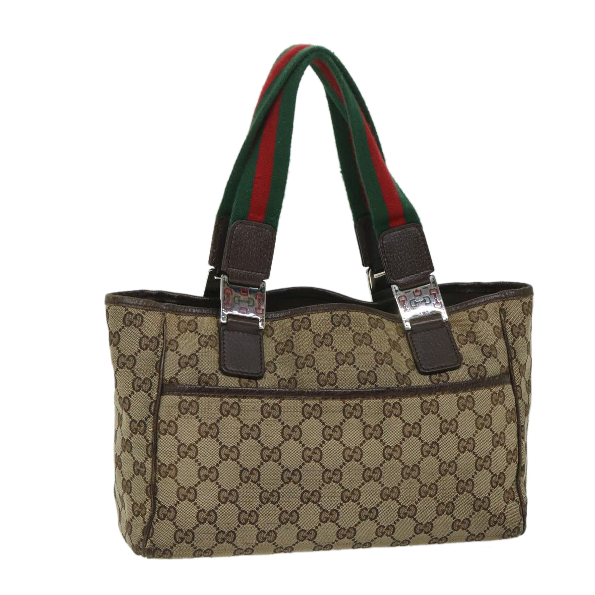 GUCCI GG Canvas Web Sherry Line Tote Bag Beige Red Green 145810 yk9155