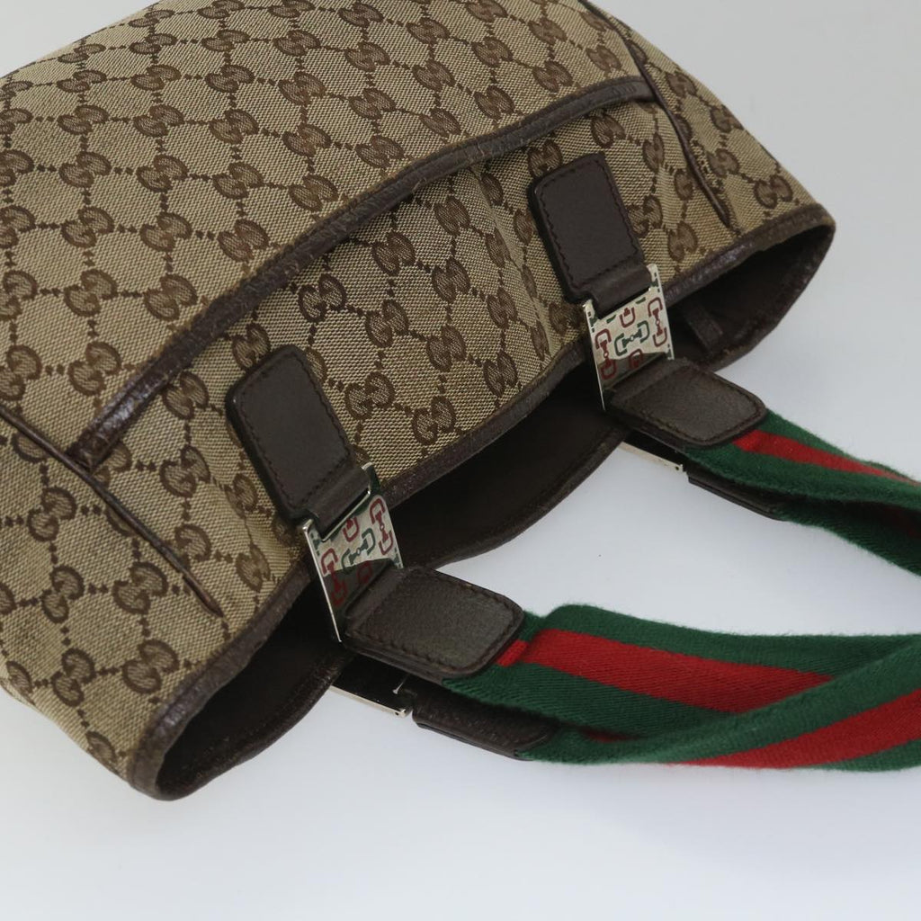 GUCCI GG Canvas Web Sherry Line Tote Bag Beige Red Green 145810 yk9155
