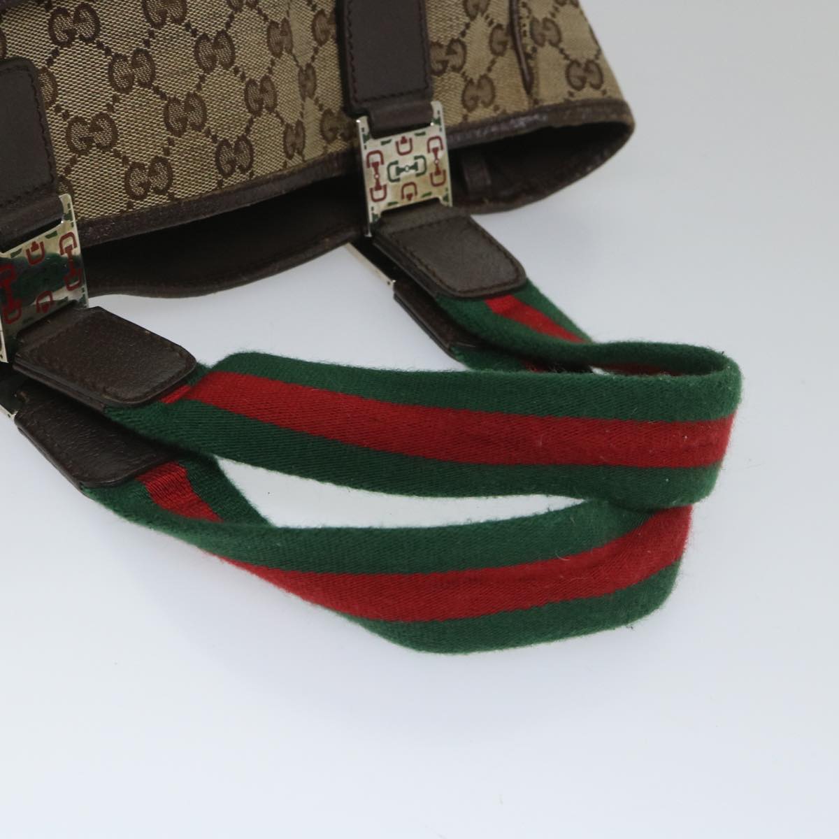 GUCCI GG Canvas Web Sherry Line Tote Bag Beige Red Green 145810 yk9155