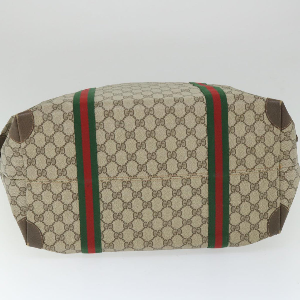 GUCCI GG Canvas Web Sherry Line Boston Bag PVC Leather Beige Green yk9187