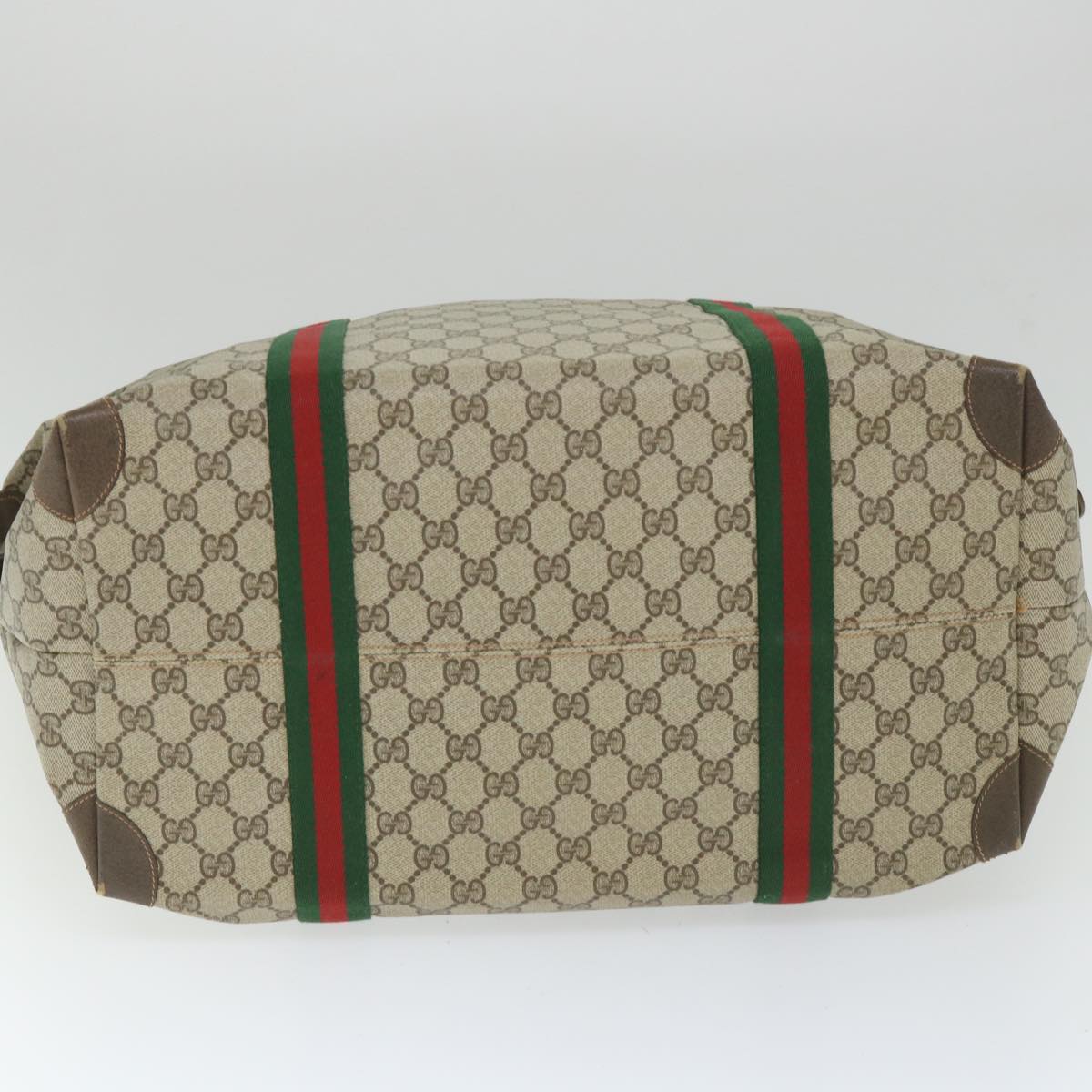 GUCCI GG Canvas Web Sherry Line Boston Bag PVC Leather Beige Green yk9187