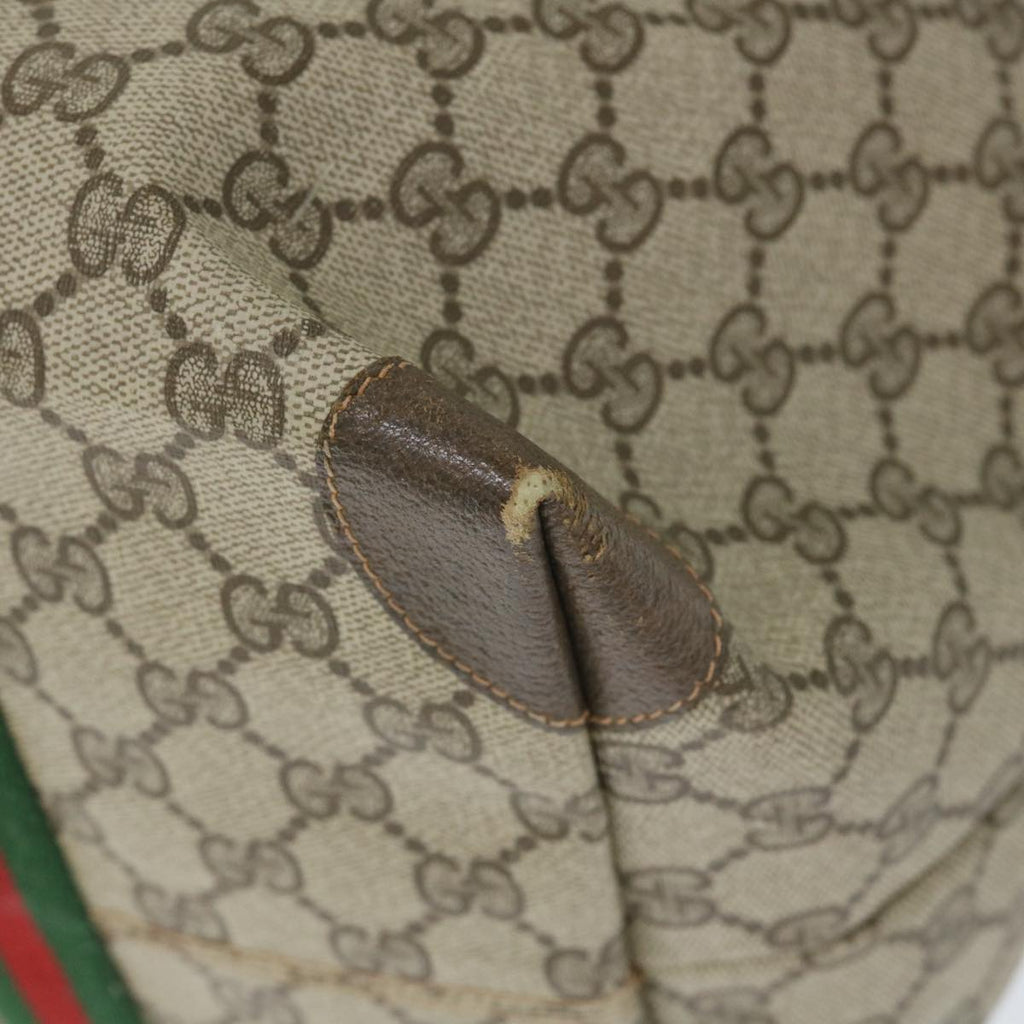 GUCCI GG Canvas Web Sherry Line Boston Bag PVC Leather Beige Green yk9187