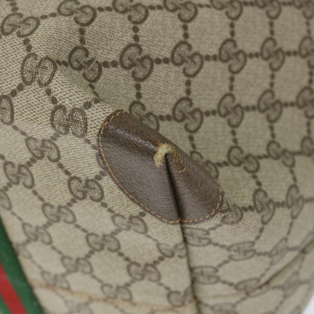 GUCCI GG Canvas Web Sherry Line Boston Bag PVC Leather Beige Green yk9187