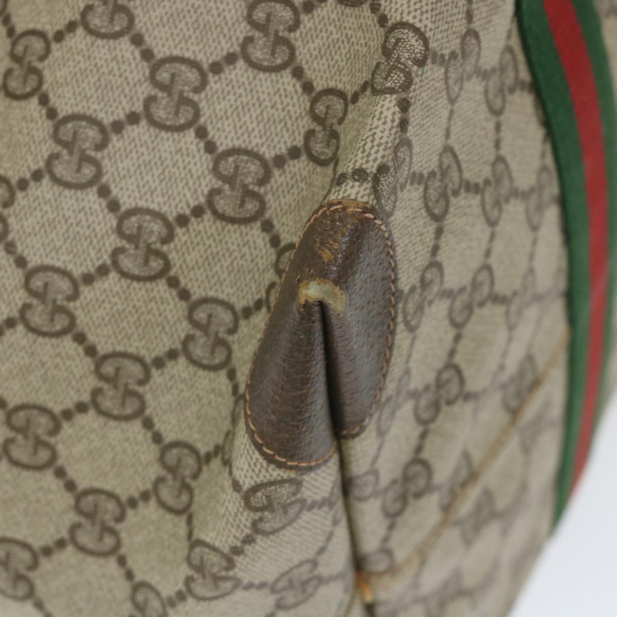 GUCCI GG Canvas Web Sherry Line Boston Bag PVC Leather Beige Green yk9187