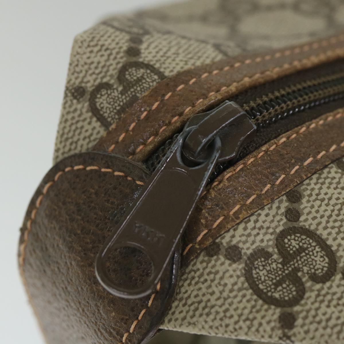 GUCCI GG Canvas Web Sherry Line Boston Bag PVC Leather Beige Green yk9187