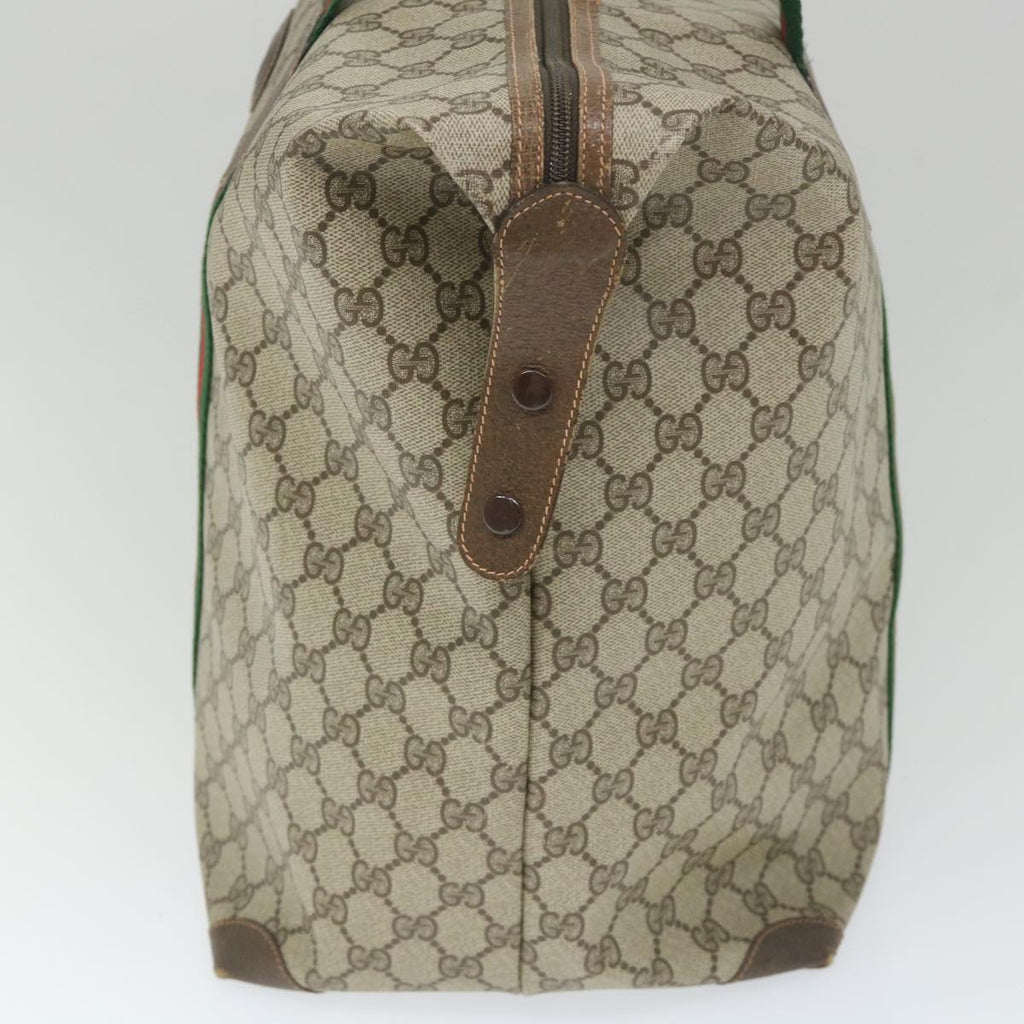 GUCCI GG Canvas Web Sherry Line Boston Bag PVC Leather Beige Green yk9187