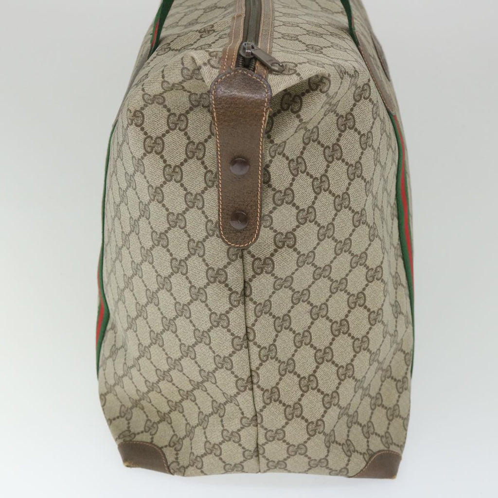 GUCCI GG Canvas Web Sherry Line Boston Bag PVC Leather Beige Green yk9187
