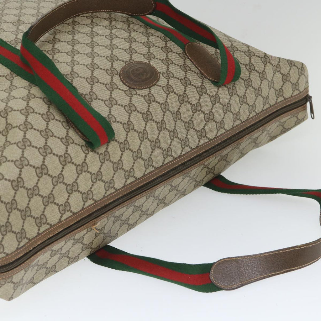 GUCCI GG Canvas Web Sherry Line Boston Bag PVC Leather Beige Green yk9187