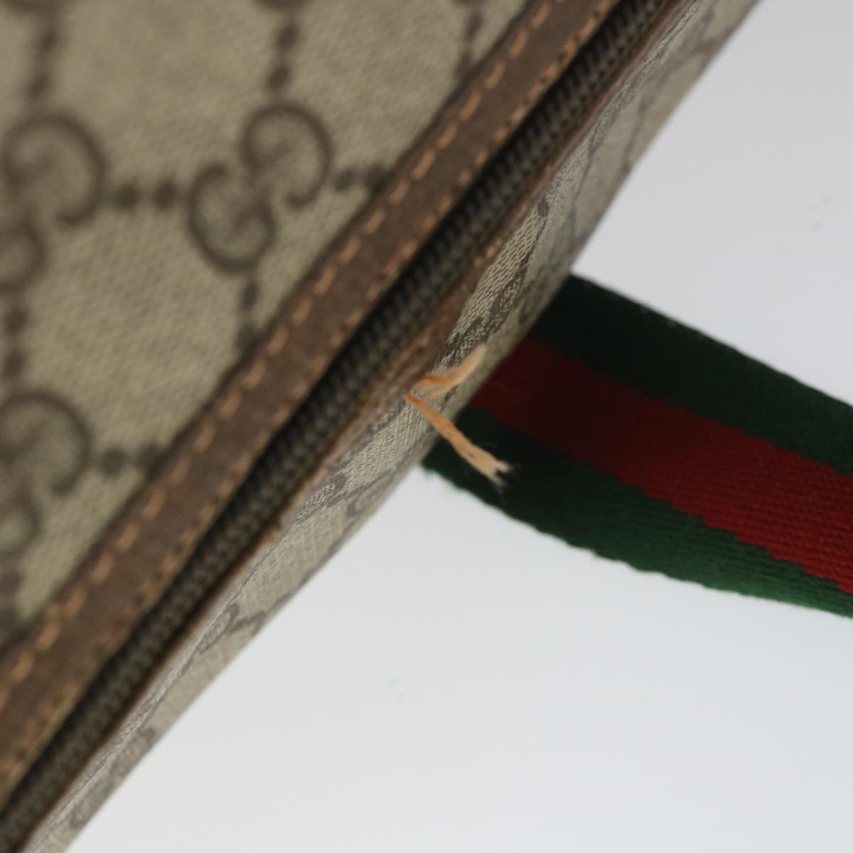 GUCCI GG Canvas Web Sherry Line Boston Bag PVC Leather Beige Green yk9187