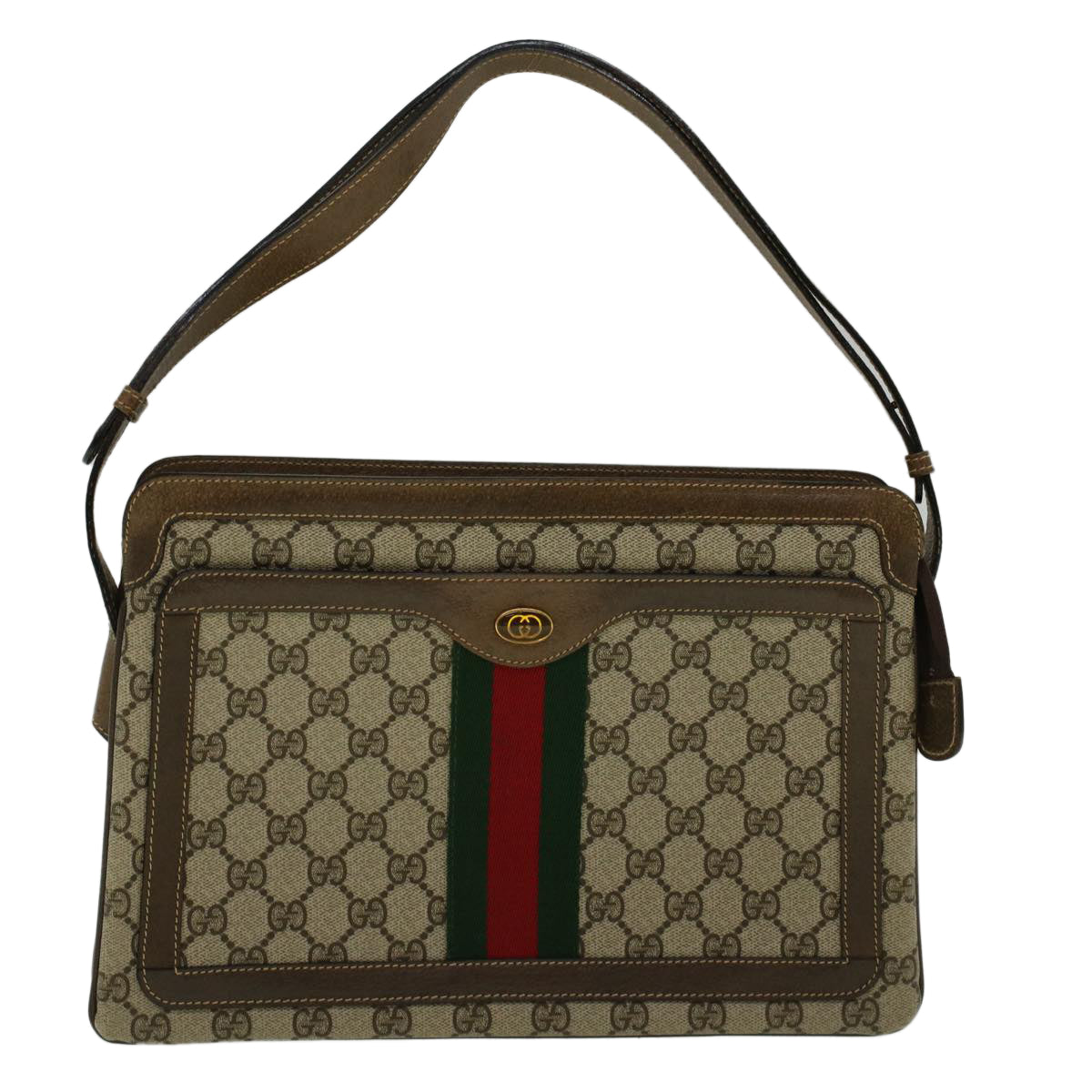 GUCCI GG Canvas Web Sherry Line Shoulder Bag PVC Leather Beige Green yk9207