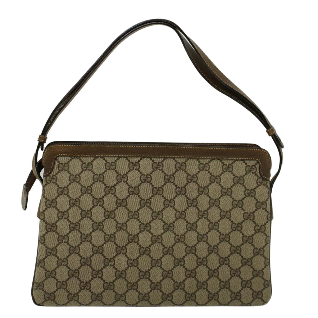 GUCCI GG Canvas Web Sherry Line Shoulder Bag PVC Leather Beige Green yk9207