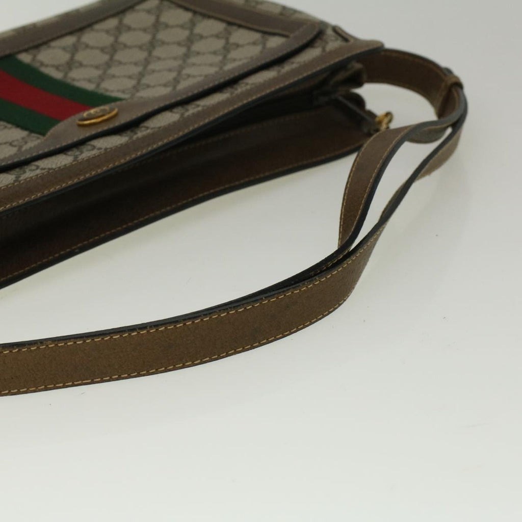 GUCCI GG Canvas Web Sherry Line Shoulder Bag PVC Leather Beige Green yk9207