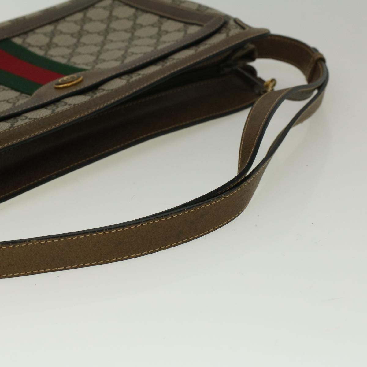 GUCCI GG Canvas Web Sherry Line Shoulder Bag PVC Leather Beige Green yk9207