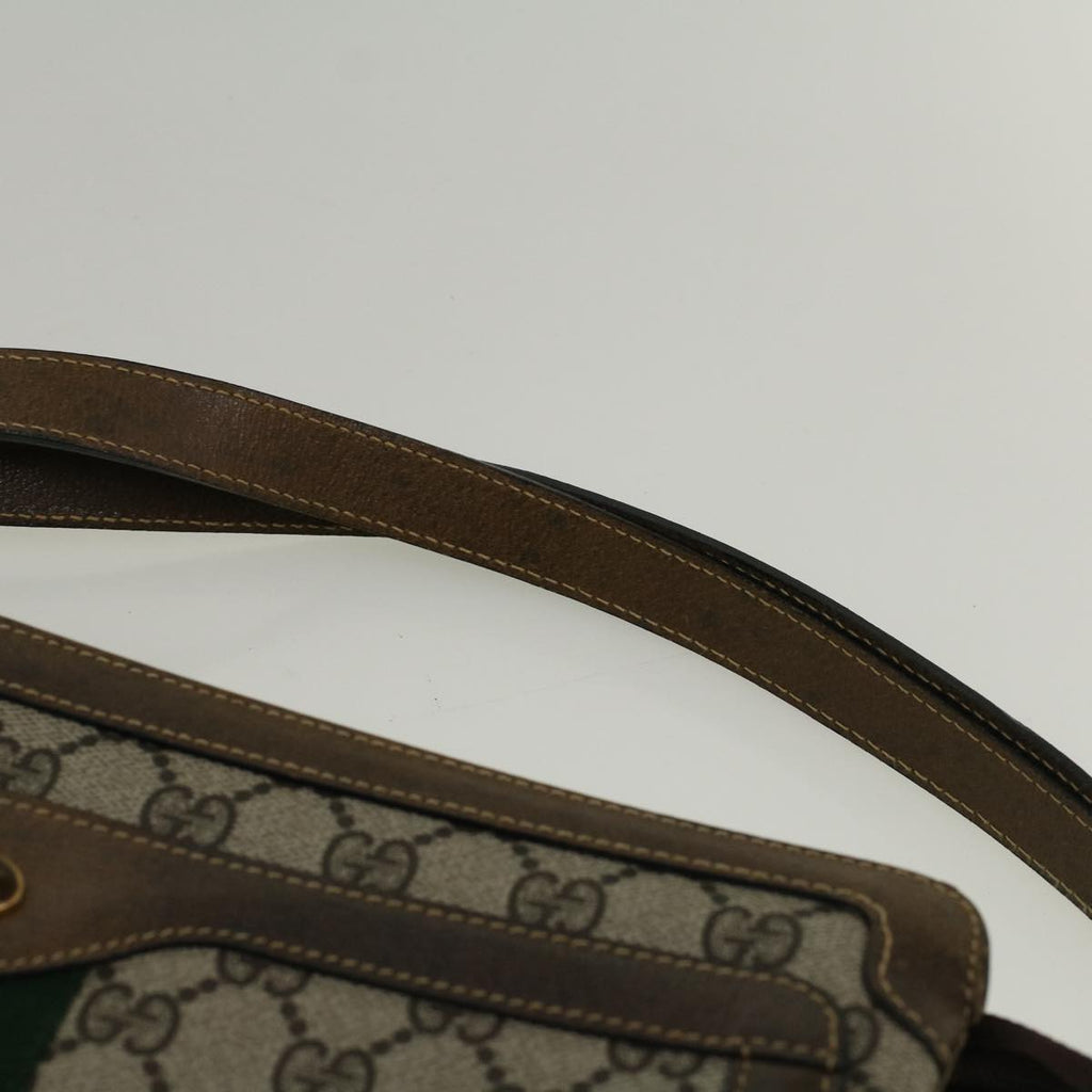 GUCCI GG Canvas Web Sherry Line Shoulder Bag PVC Leather Beige Green yk9207